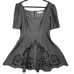 Steve Madden‎ Dress Womens 14 Gray Fit Flare Square Neck Floral Cutout Overlay